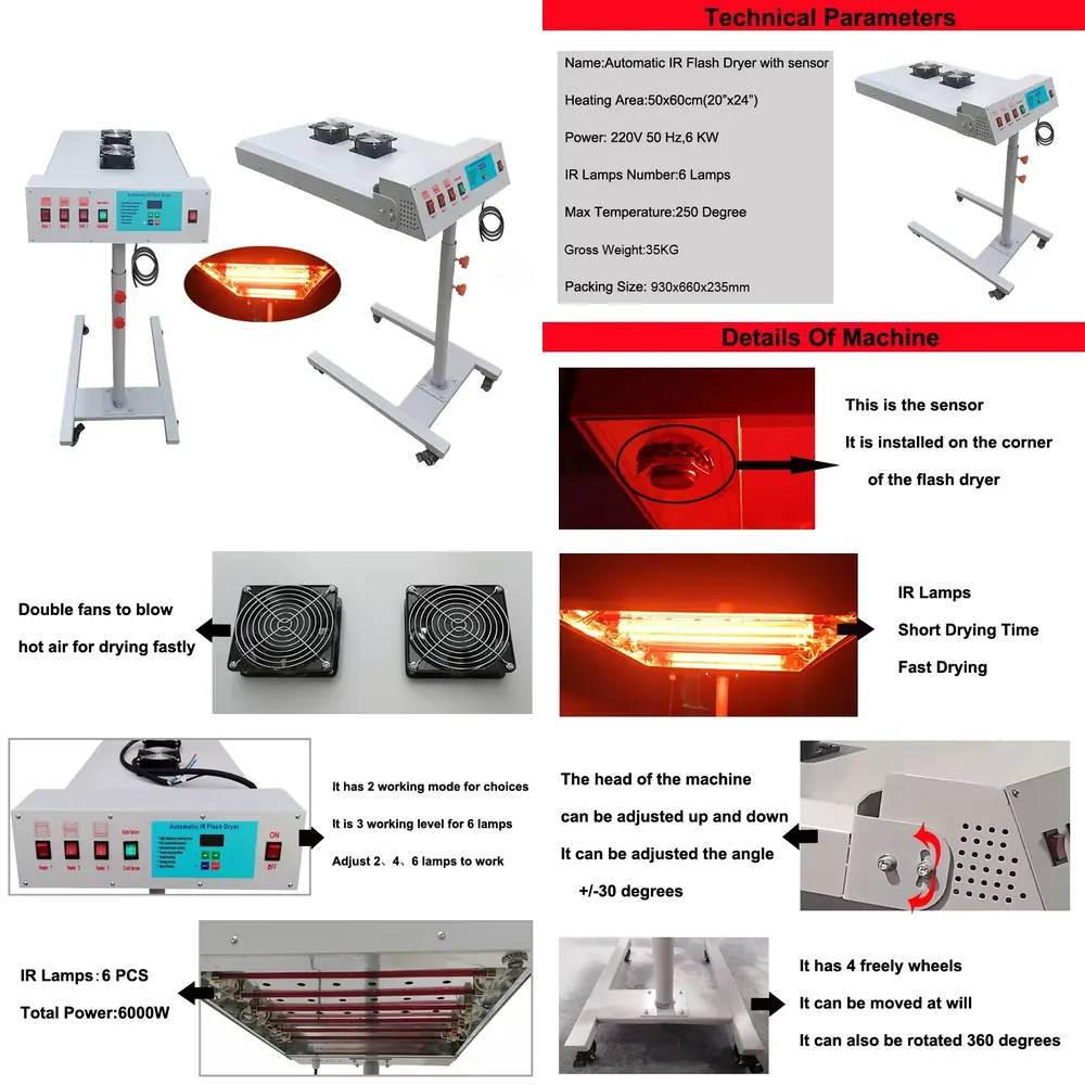 Flash Dryer Screen Print - Rotasi 360 derajat 6000W Pengering Flash